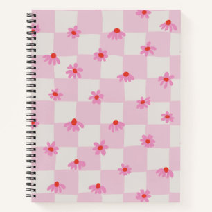 Carnet Motif floral à carreaux de marguerite rose pâle