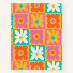Carnet Motif floral à carreaux groovy rétro des années 70