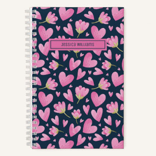 Carnet Motif floral à fleurs aquarelle Cœur rose mignon