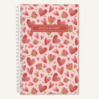 Motif floral à l'aquarelle Fleur rouge et cœur