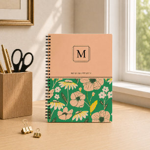 Carnet Motif floral à monogramme élégant Nom personnalisé