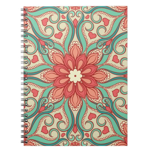 Carnet motif floral abstrait avec les coeurs sur un gre l (Devant)
