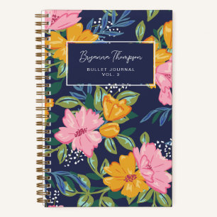 Carnet Motif floral abstrait moderne rose et jaune