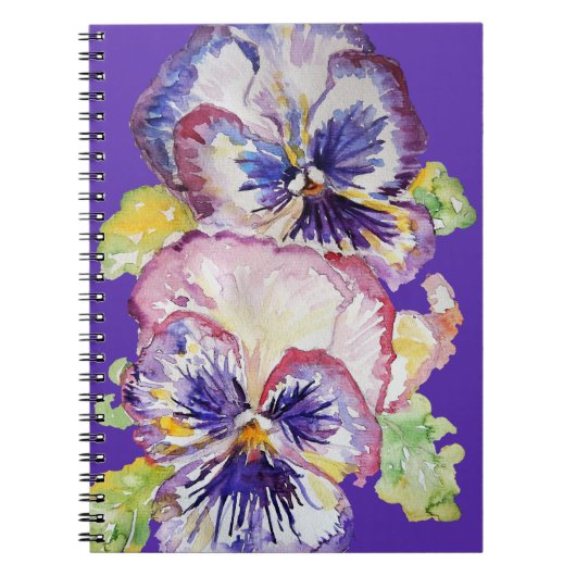 Carnet Motif floral aquarelle de pensée sur indigo pourpr (Devant)