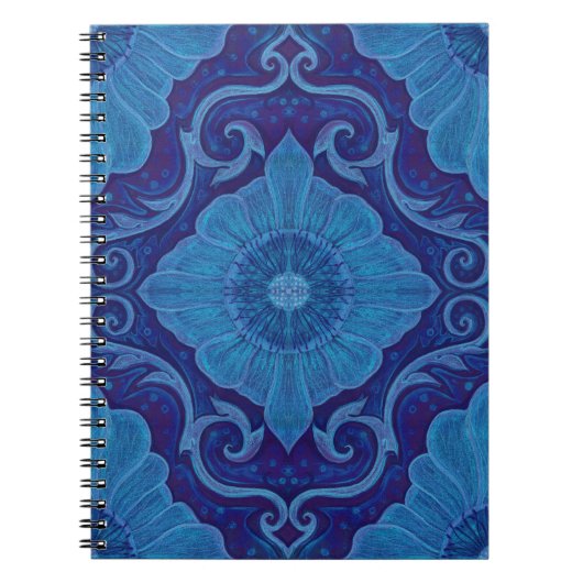 Carnet motif floral arabesque "fleurs bleues" (Devant)