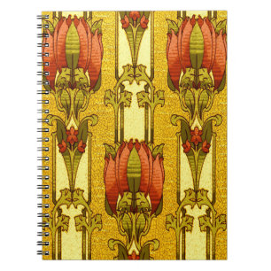 Carnet Motif floral Art nouveau rouge de tulipe