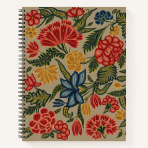 Carnet Motif floral au point de crewel rouge et or vintag
