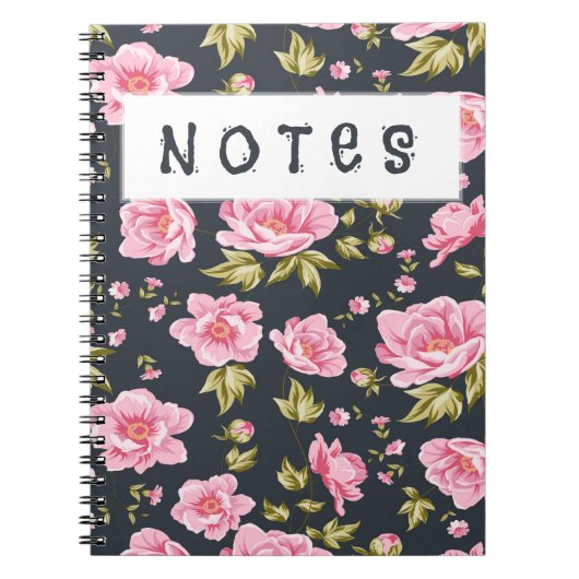 Carnet Motif Floral Avec Fleurs Roses Et Feuilles Verts (Devant)