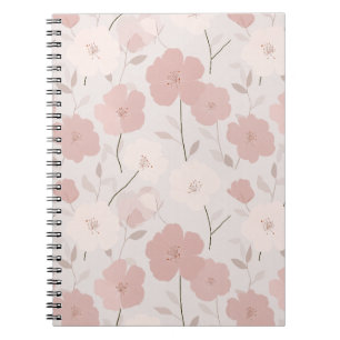 Carnet Motif floral blanc à fleurs roses pâles minimal