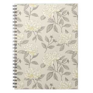 Carnet Motif floral blanc de pivoine crème minimal