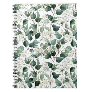 Carnet Motif floral blanc eucalyptus vert botanique