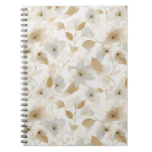 Carnet Motif floral blanc or doux élégant