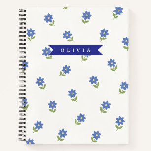 Carnet Motif floral bleu délicat et mignon personnalisé