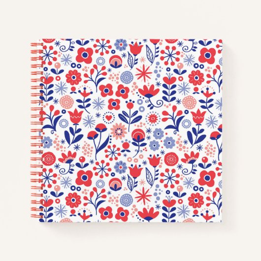Carnet Motif floral bleu et corail (Devant)