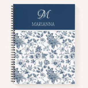 Carnet Motif Floral Bleu & Nom Personnalisé