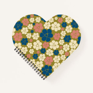 Carnet Motif floral - Bleu, vert olive, rose et crème