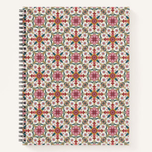 Carnet Motif floral boho en rouge, rose et sarcelle