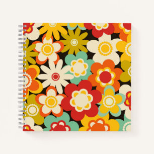 Carnet Motif floral coloré brillant rétro mignon