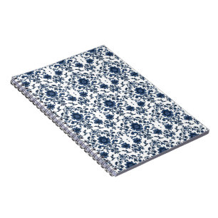 Carnet Motif floral damassé élégant victorien bleu marine