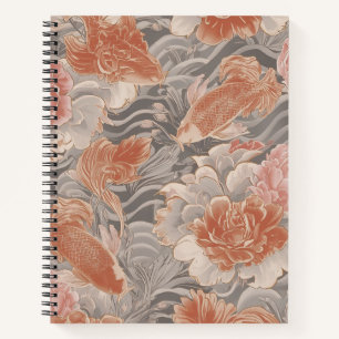 Carnet Motif floral de chinoiserie Coral Koi