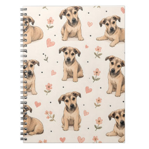 Carnet Motif floral de chiot mignon avec des cœurs
