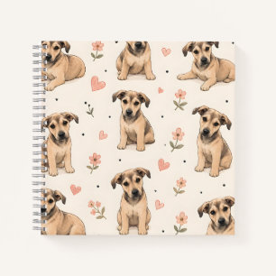 Carnet Motif floral de chiots mignons avec des cœurs