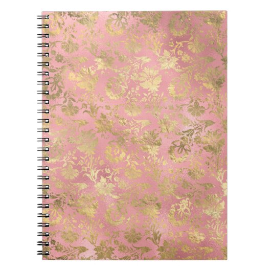 Carnet Motif floral de papier d'aluminium or et rose clai (Devant)