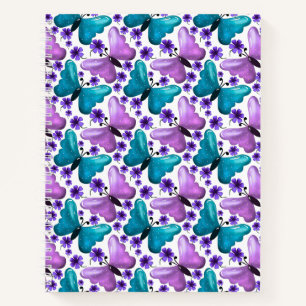 Carnet Motif floral de papillon sarcelle et violet