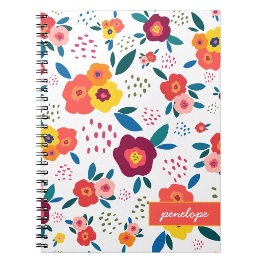 Carnet Motif floral de pavot moderne Corail Nom du script (Devant)