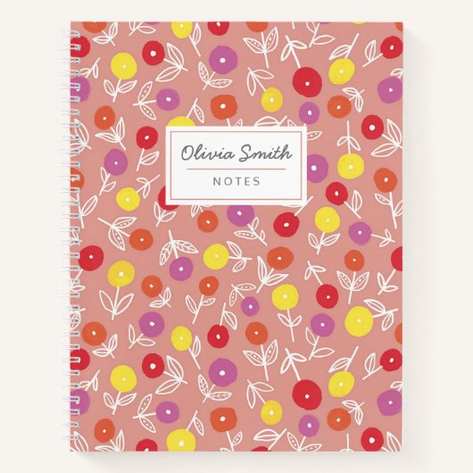Carnet Motif floral de pêche avec nom personnalisé (Devant)