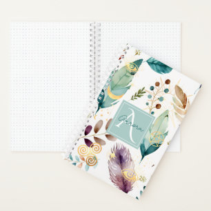 Carnet Motif floral de plumes Monogramme