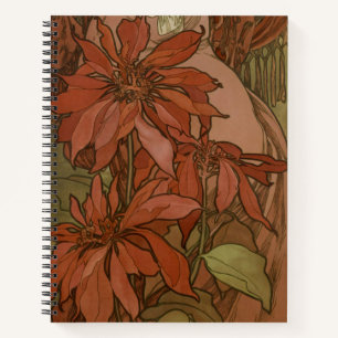 Carnet Motif floral de Poinsettia Art nouveau rouge de Mu