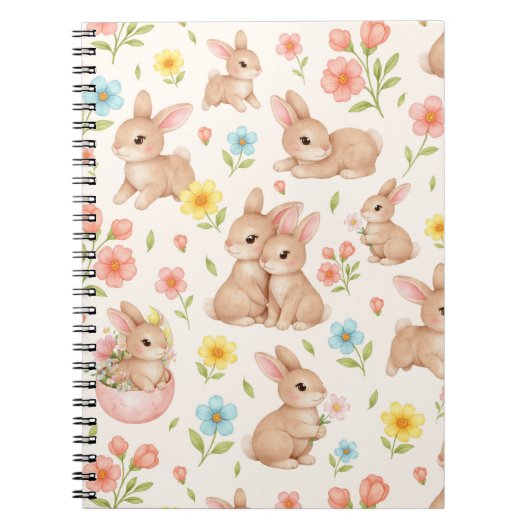 Carnet Motif floral de printemps de lapin mignon (Devant)