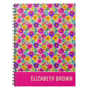 Carnet Motif floral élégant aquarelle avec nom