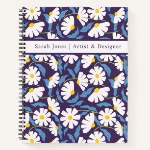 Carnet Motif floral élégant bleu marine Botanique Class