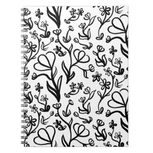 Carnet Motif floral en noir et blanc