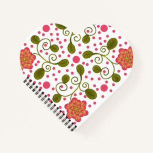 Carnet Motif floral et à pois rose fantaisie personnalisé