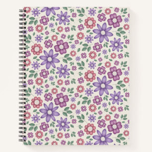 Carnet motif floral fantaisiste crème minimal