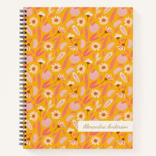 Carnet Motif floral fantaisiste en moutarde et rose Nom