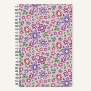 Carnet motif floral fantaisiste rose poussiéreux romantiq