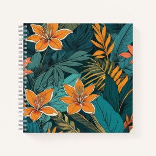 Carnet Motif floral folklorique marine et moutarde