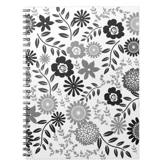 Carnet Motif floral gris et noir (Devant)