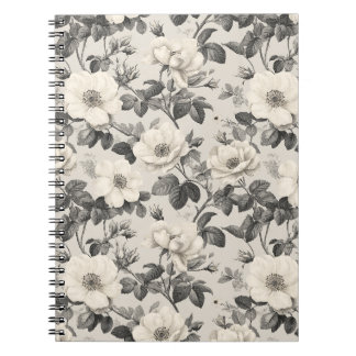 Carnet Motif floral gris ivoire vintage rose