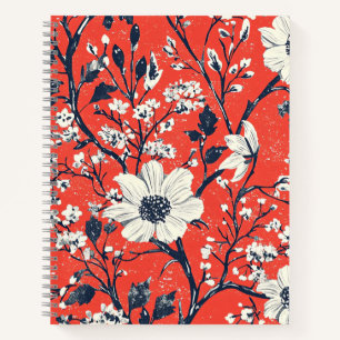 Carnet Motif floral hivernal indigo rouge sur neige