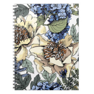 Carnet Motif floral incomparable. Hydrangea, Peony, wildf