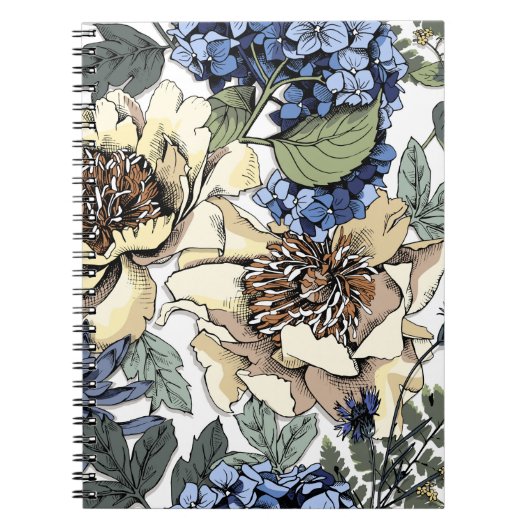 Carnet Motif floral incomparable. Hydrangea, Peony, wildf (Devant)