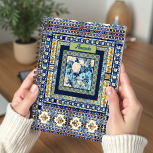 Carnet motif floral majolique, art céramique italien, ble