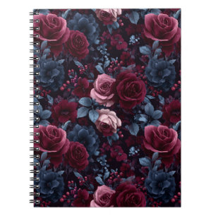 Carnet Motif floral marine rose burgundy élégant