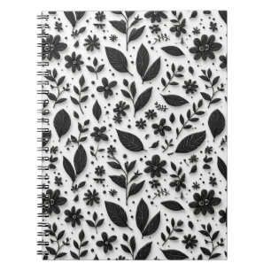 Carnet Motif floral monochrome avec feuilles et fleurs