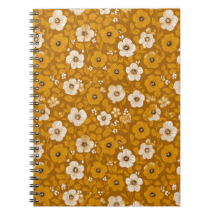 Carnet Motif floral moutarde fleuri ton chaud rétro
